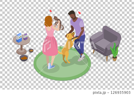 3D Isometric Flat  Illustration of Animal Lovers, Happy and Appreciating Pet Owners 126935903