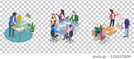 3D Isometric Flat  Illustration of Parent-teacher Meeting, Depicting Student-Led Conferences 126935906