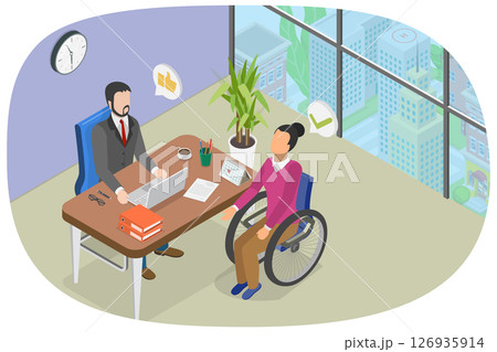 3D Isometric Flat  Illustration of Disabled Employment , Concept Of Employing Individuals With Disabilities 126935914