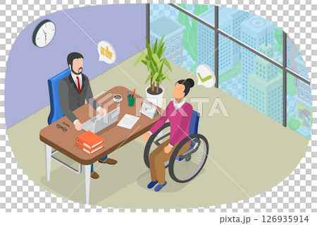 3D Isometric Flat  Illustration of Disabled Employment , Concept Of Employing Individuals With Disabilities 126935914