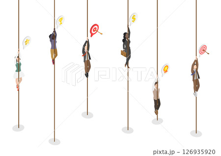 3D Isometric Flat Illustration of Climbing To Success, Business Professionals Reaching New Heights 3D Isometric Flat Illustration of Climbing To Success, Business Professionals Reaching New Heights 126935920