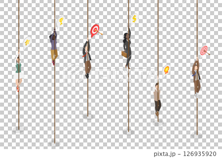 3D Isometric Flat Illustration of Climbing To Success, Business Professionals Reaching New Heights 3D Isometric Flat Illustration of Climbing To Success, Business Professionals Reaching New Heights 126935920