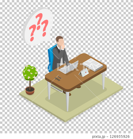 3D Isometric Flat  Illustration of Finding a Problem Solution, Businessman With Question Mark 126935926