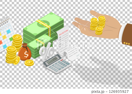 3D Isometric Flat  Illustration of Tax Return, Financial Management 126935927