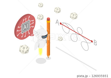 3D Isometric Flat  Illustration of Shortest Distance To Goal, Using AI to Solve a Problem 126935931