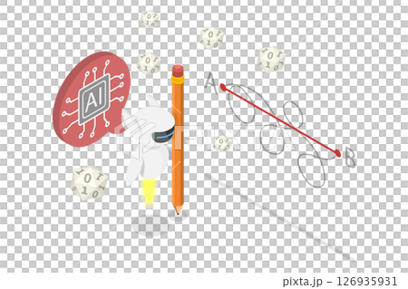 3D Isometric Flat  Illustration of Shortest Distance To Goal, Using AI to Solve a Problem 126935931