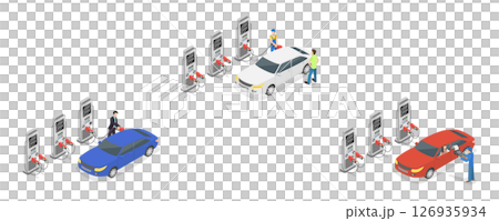 3D Isometric Flat  Illustration of Gasoline Self-service, Gas Station with Oil Pump 126935934