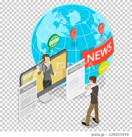 3D Isometric Flat Illustration of Mass Media News, Broadcasting and Journalism 3D Isometric Flat Illustration of Mass Media News, Broadcasting and Journalism 126935939