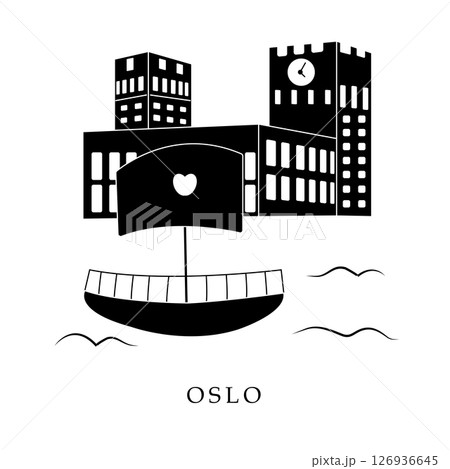 European capitals, Oslo. Black and white illustration 126936645