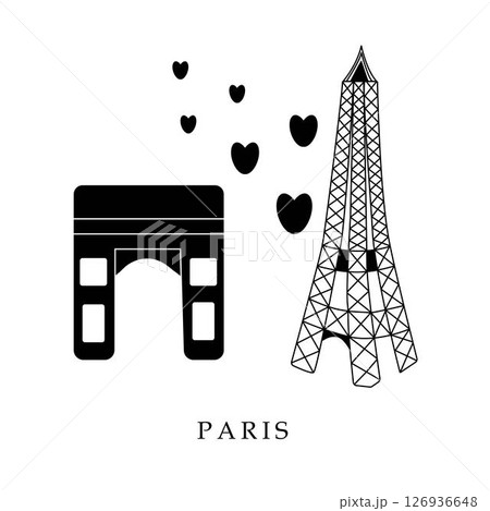 European capitals, Paris. Black and white illustration 126936648