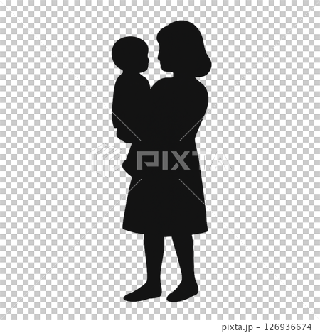一名婦女抱著一名孩子的輪廓 126936674