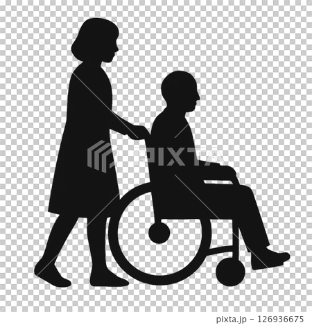 車椅子を押す介護者のシルエット 車椅子を押す介護者のシルエット 126936675