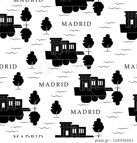 Madrid, black and white seamless pattern 126936881