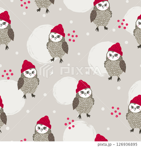 Seamless Christmas pattern with cute owls 126936895