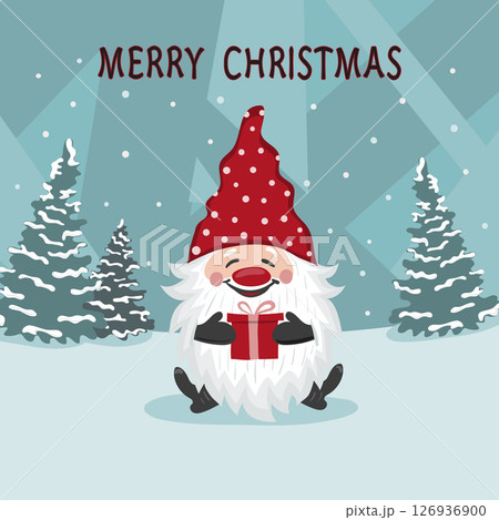 Greeting Christmas card with little cute gnome Greeting Christmas card with little cute gnome 126936900