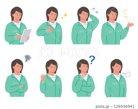 女性作業員の色々な表情パターンのベクターイラスト 女性作業員の色々な表情パターンのベクターイラスト 126936941
