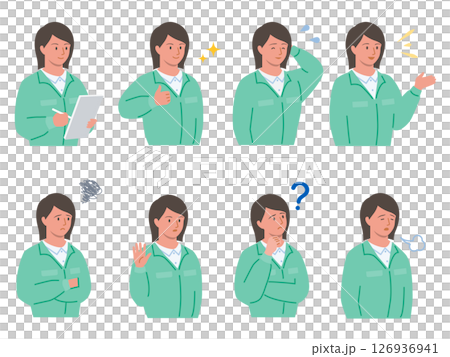 Vector illustration of various facial expressions of female workers Vector illustration of various facial expressions of female workers 126936941