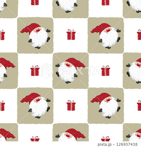 Cute gnomes pattern. Seamless Christmas background with dwarf characte Cute gnomes pattern. Seamless Christmas background with dwarf characte 126937438