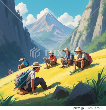 休憩する山岳の人々 126937599