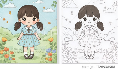 可愛い女の子の塗り絵 126938568
