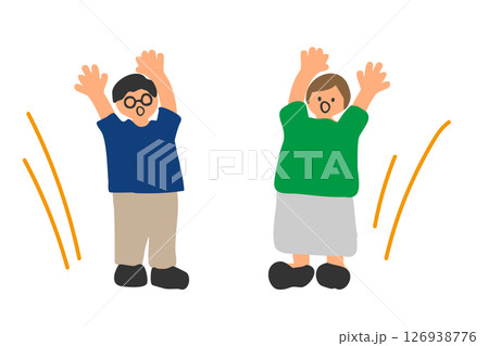 両手を挙げてびっくりする男女のイラスト 126938776