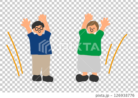 両手を挙げてびっくりする男女のイラスト 126938776