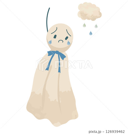 絵本タッチでかわいい泣いてるてるてる坊主のイラスト 126939462
