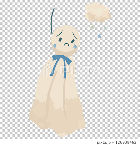 絵本タッチでかわいい泣いてるてるてる坊主のイラスト 126939462