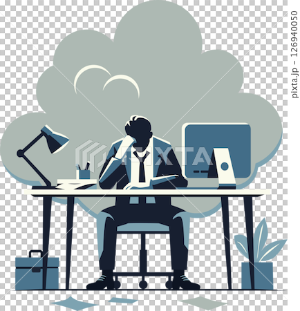 Person overwhelmed and tired of work by the desk illustration 126940050