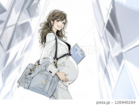 働く妊婦の女性のイラスト素材 126940284