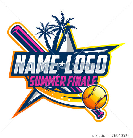 Summer Baseball Logo. Softball Champions Logo Badge as Vector Graphic Design. Baseball Logo Design. Sports Baseball Design Vector Summer Baseball Logo. Softball Champions Logo Badge as Vector Graphic Design. Baseball Logo Design. Sports Baseball Design Vector 126940529