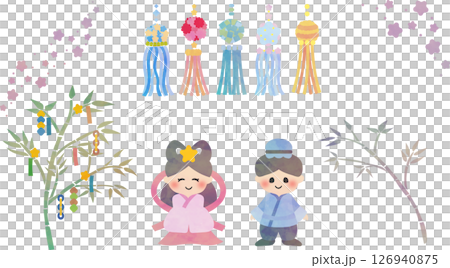 七夕のイラスト素材セット　水彩風 126940875