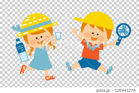 熱中症対策 子供達のかわいいイラストセット 熱中症対策 子供達のかわいいイラストセット 126941279