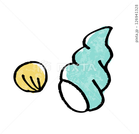 水彩風のかわいい貝と巻貝の手描きイラスト素材 126941328