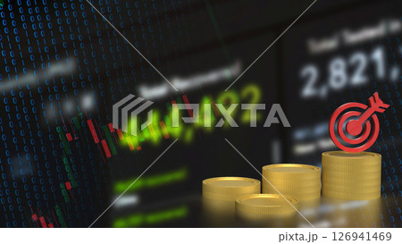 The Gold coins and red target for Business concept 3d Rendering. 126941469