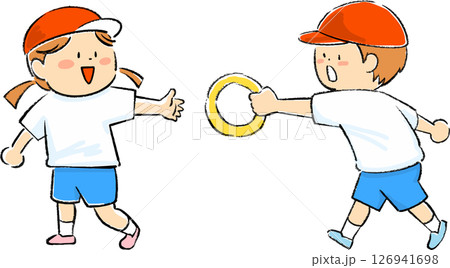 バトンタッチする可愛い子供の手書きイラスト 126941698