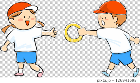 バトンタッチする可愛い子供の手書きイラスト 126941698