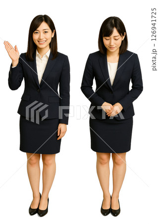 スーツを着た女性の全身 お辞儀 案内係 透過背景 126941725