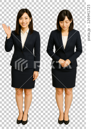 スーツを着た女性の全身 お辞儀 案内係 透過背景 126941725