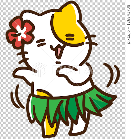 フラダンスを踊るかわいいねこのキャラクターのデフォルメイラスト 126941738