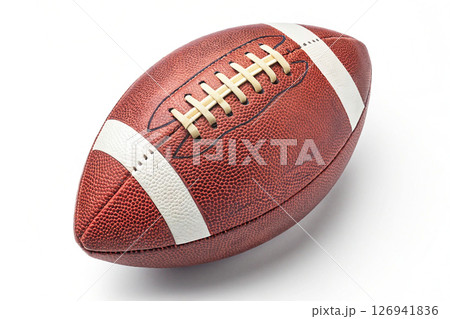 Brown American football ball on white,sports attributes 126941836