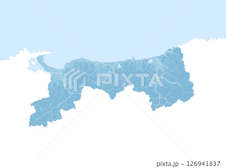 日本の鳥取県の水色の衛星写真風イラスト 126941837