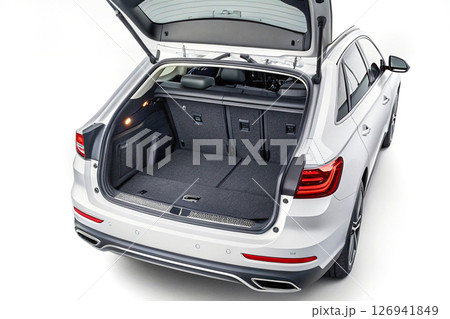 Empty trunk of a passenger car, ready for loading, driving and traveling Empty trunk of a passenger car, ready for loading, driving and traveling 126941849