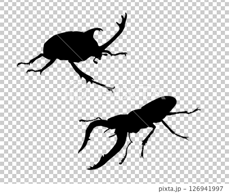 甲蟲和鍬蟲剪影插圖集 126941997