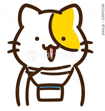 白いケーシーを着て社員証を提げるねこのキャラクターの上半身イラスト 126942106