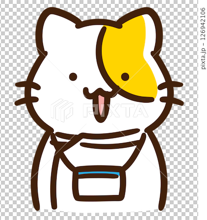 白いケーシーを着て社員証を提げるねこのキャラクターの上半身イラスト 126942106