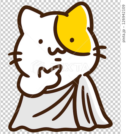 ギリシアの哲学者風な服装をして哲学的な考えを巡らすかわいいねこのキャラクターのデフォルメイラスト 126942109