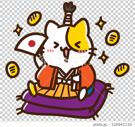 お金持ちのお殿様なかわいいねこのキャラクターのコミカルなイラスト 126942110