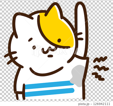 脇汗が気になるかわいいねこのキャラクターのデフォメルメイラスト 126942111