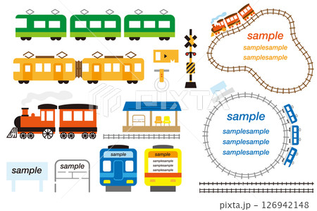 電車のシンプルイラストデザインフレーム素材セット 126942148